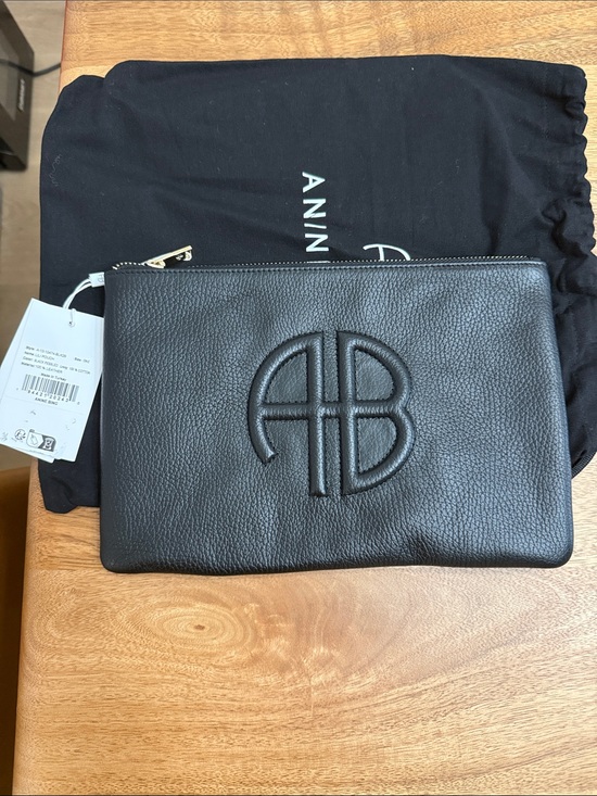 Anine Bing Handbags - Anine Bing Black Pebbled Leather Logo Pouch